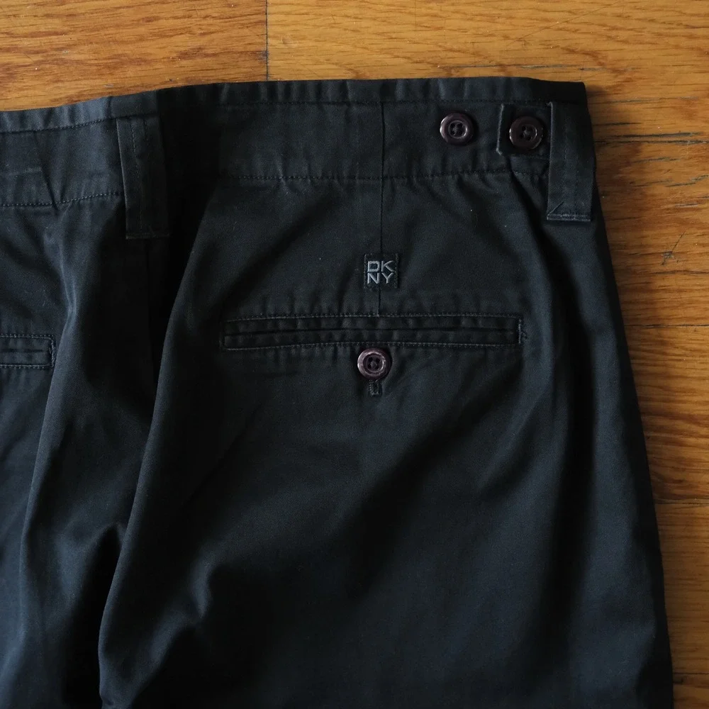 DKNY Chino Trousers Black Side Adjusters Cotton Vintage Y2K 33x32 Straight Leg